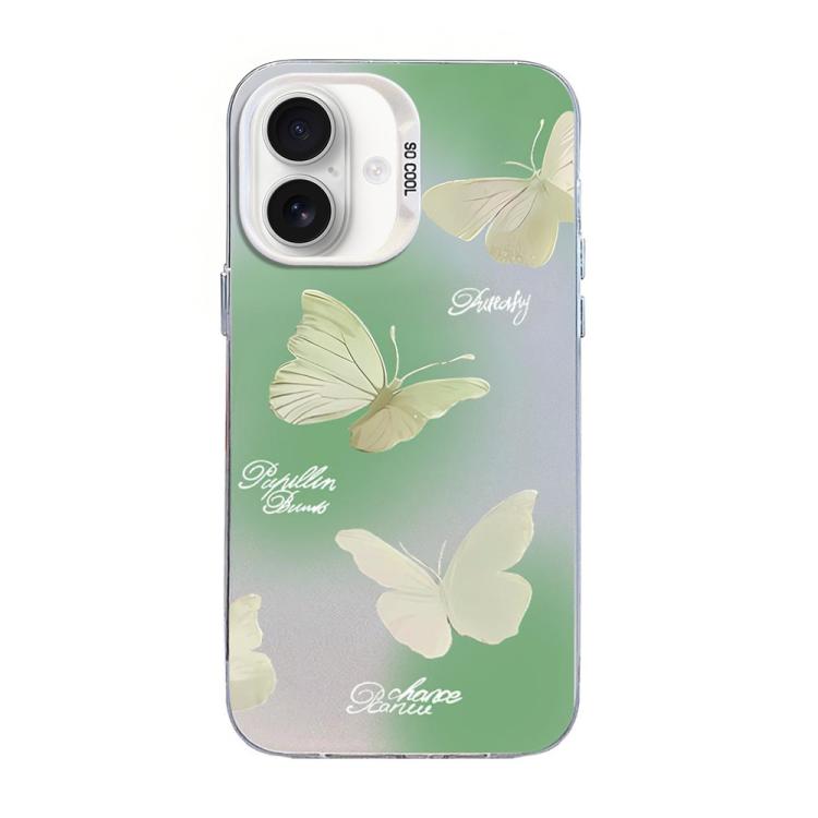 Funda híbrida de PC y TPU con diseño de mariposa y baño de plata, For iPhone 16 Pro, For iPhone 16 Plus, For iPhone 16, For iPhone 15 Pro Max, For iPhone 15 Pro, For iPhone 15 Plus