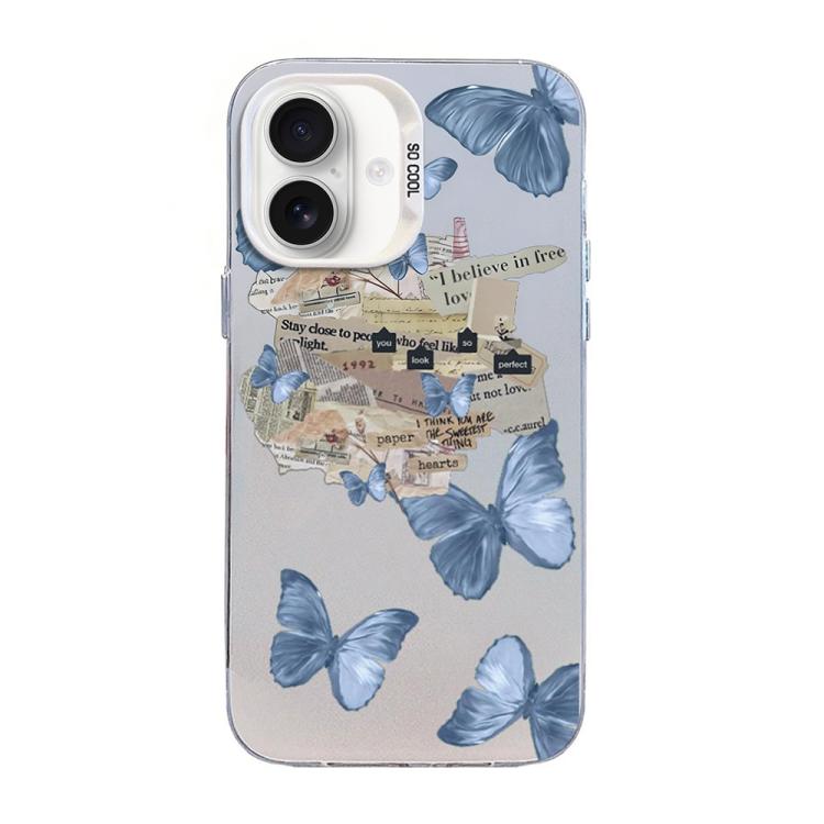 Funda híbrida de PC y TPU con diseño de mariposa y baño de plata, For iPhone 16 Pro, For iPhone 16 Plus, For iPhone 16, For iPhone 15 Pro Max, For iPhone 15 Pro, For iPhone 15 Plus