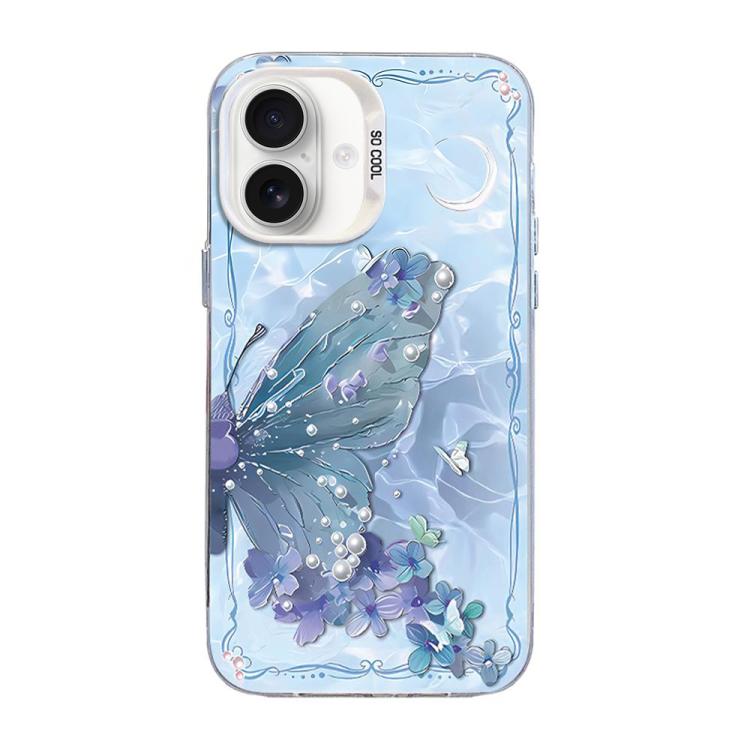Funda híbrida de PC y TPU con diseño de mariposa y baño de plata, For iPhone 16 Pro, For iPhone 16 Plus, For iPhone 16, For iPhone 15 Pro Max, For iPhone 15 Pro, For iPhone 15 Plus