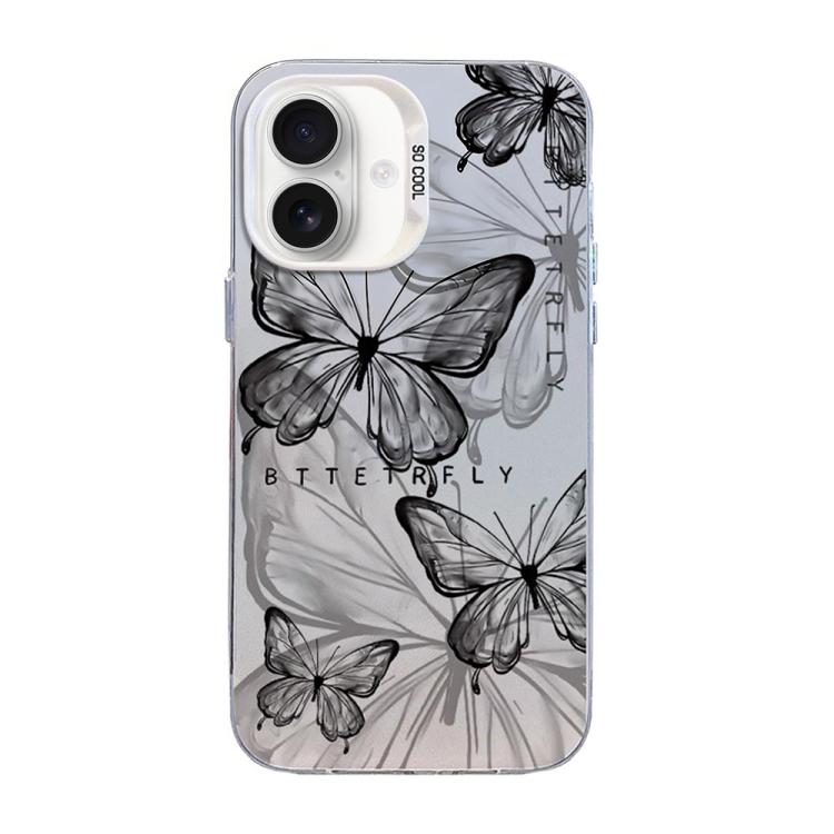 Funda híbrida de PC y TPU con diseño de mariposa y baño de plata, For iPhone 16 Pro, For iPhone 16 Plus, For iPhone 16, For iPhone 15 Pro Max, For iPhone 15 Pro, For iPhone 15 Plus
