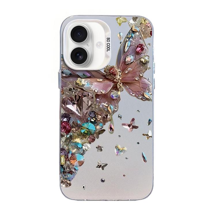 Funda híbrida de PC y TPU con diseño de mariposa y baño de plata, For iPhone 16 Pro, For iPhone 16 Plus, For iPhone 16, For iPhone 15 Pro Max, For iPhone 15 Pro, For iPhone 15 Plus