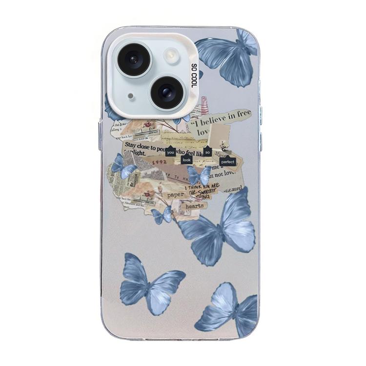 Funda híbrida de PC y TPU con diseño de mariposa y baño de plata, For iPhone 16 Pro, For iPhone 16 Plus, For iPhone 16, For iPhone 15 Pro Max, For iPhone 15 Pro, For iPhone 15 Plus