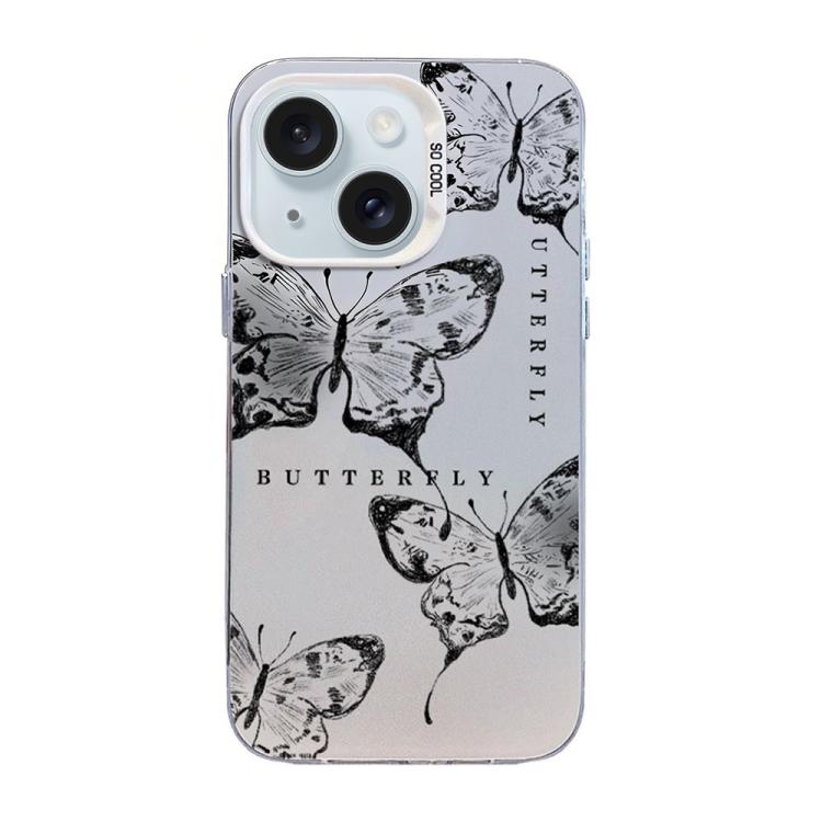 Funda híbrida de PC y TPU con diseño de mariposa y baño de plata, For iPhone 16 Pro, For iPhone 16 Plus, For iPhone 16, For iPhone 15 Pro Max, For iPhone 15 Pro, For iPhone 15 Plus