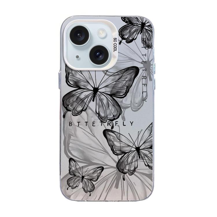 Funda híbrida de PC y TPU con diseño de mariposa y baño de plata, For iPhone 16 Pro, For iPhone 16 Plus, For iPhone 16, For iPhone 15 Pro Max, For iPhone 15 Pro, For iPhone 15 Plus