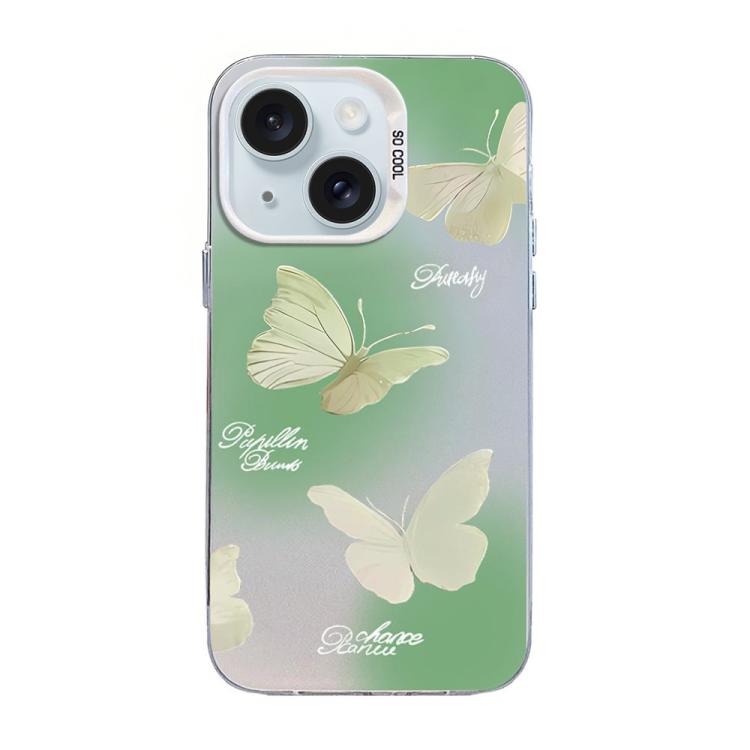 Funda híbrida de PC y TPU con diseño de mariposa y baño de plata, For iPhone 15, For iPhone 14 Plus, For iPhone 14, For iPhone 14 Pro, For iPhone 14 Pro Max, For iPhone SE 2022 / SE 2020