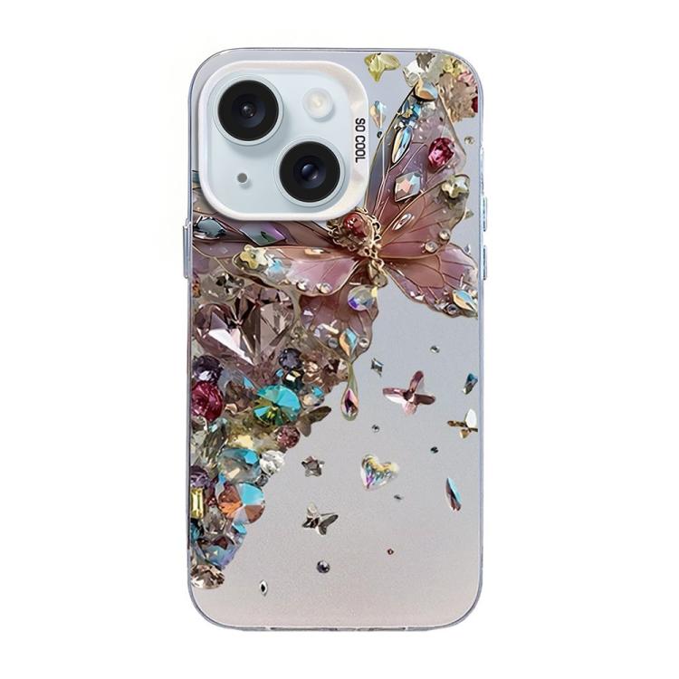 Funda híbrida de PC y TPU con diseño de mariposa y baño de plata, For iPhone 15, For iPhone 14 Plus, For iPhone 14, For iPhone 14 Pro, For iPhone 14 Pro Max, For iPhone SE 2022 / SE 2020