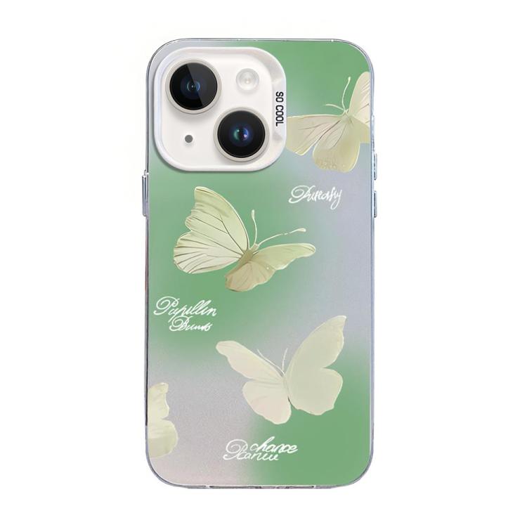 Funda híbrida de PC y TPU con diseño de mariposa y baño de plata, For iPhone 15, For iPhone 14 Plus, For iPhone 14, For iPhone 14 Pro, For iPhone 14 Pro Max, For iPhone SE 2022 / SE 2020