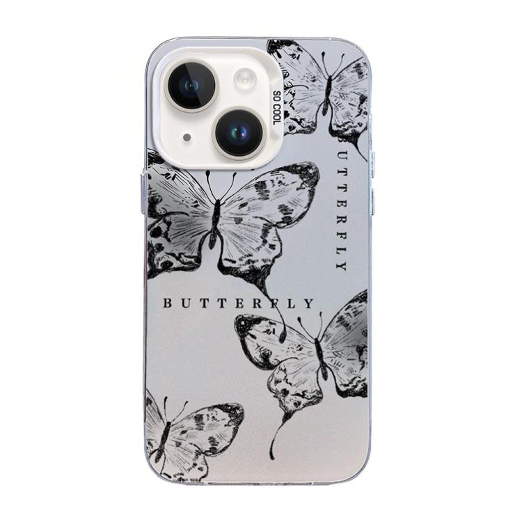 Funda híbrida de PC y TPU con diseño de mariposa y baño de plata, For iPhone 15, For iPhone 14 Plus, For iPhone 14, For iPhone 14 Pro, For iPhone 14 Pro Max, For iPhone SE 2022 / SE 2020
