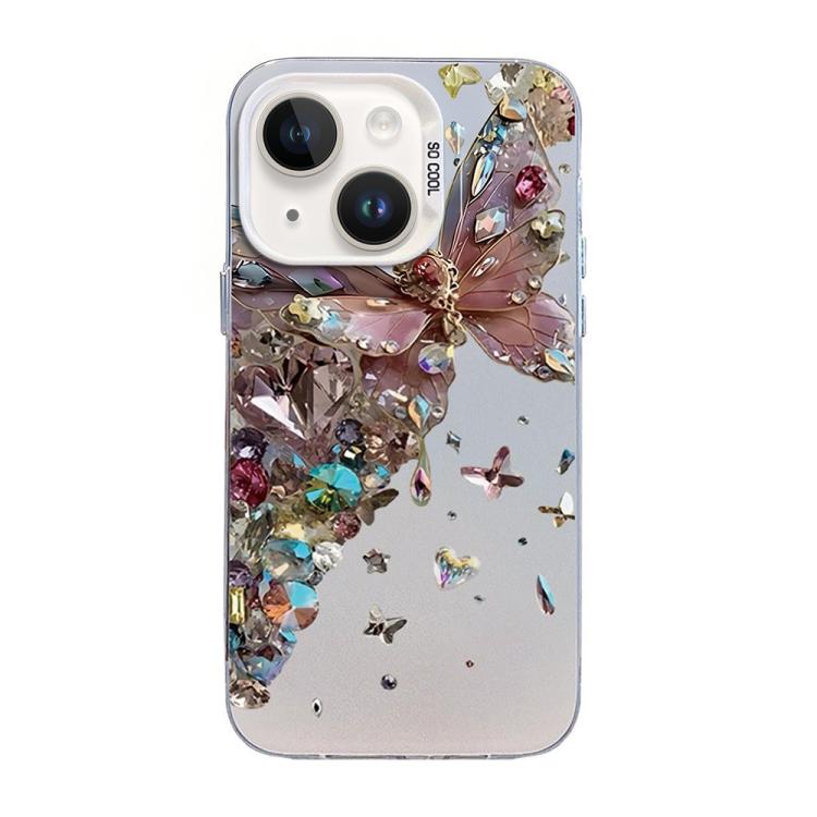 Funda híbrida de PC y TPU con diseño de mariposa y baño de plata, For iPhone 15, For iPhone 14 Plus, For iPhone 14, For iPhone 14 Pro, For iPhone 14 Pro Max, For iPhone SE 2022 / SE 2020