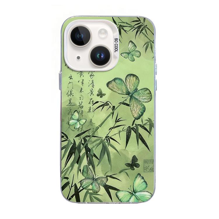 Funda híbrida de PC y TPU con diseño de mariposa y baño de plata, For iPhone 15, For iPhone 14 Plus, For iPhone 14, For iPhone 14 Pro, For iPhone 14 Pro Max, For iPhone SE 2022 / SE 2020