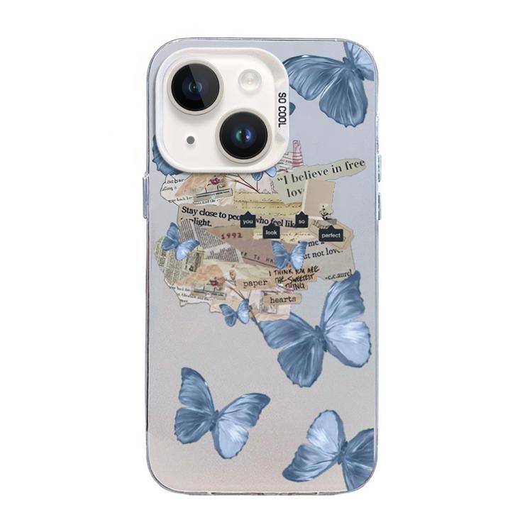 Funda híbrida de PC y TPU con diseño de mariposa y baño de plata, For iPhone 15, For iPhone 14 Plus, For iPhone 14, For iPhone 14 Pro, For iPhone 14 Pro Max, For iPhone SE 2022 / SE 2020