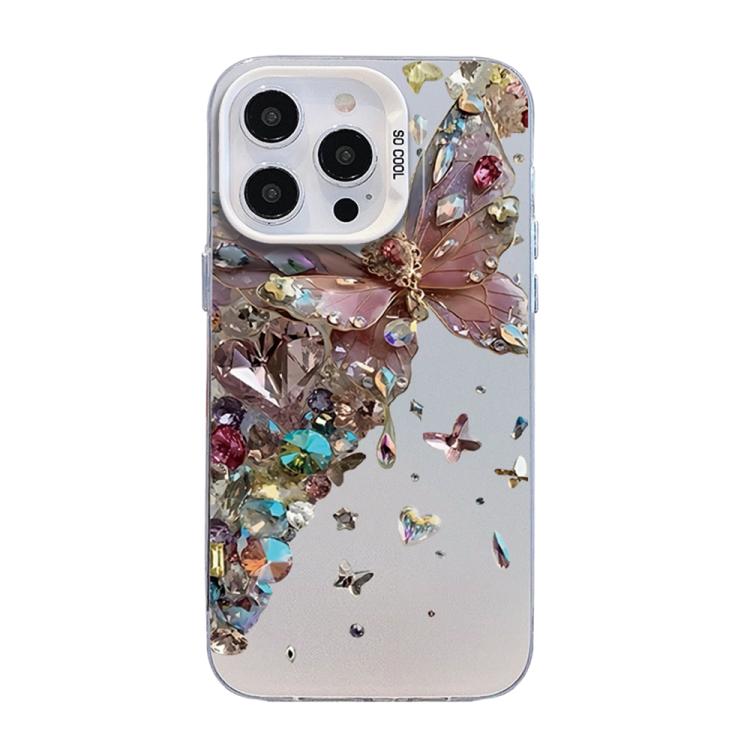 Funda híbrida de PC y TPU con diseño de mariposa y baño de plata, For iPhone 15, For iPhone 14 Plus, For iPhone 14, For iPhone 14 Pro, For iPhone 14 Pro Max, For iPhone SE 2022 / SE 2020