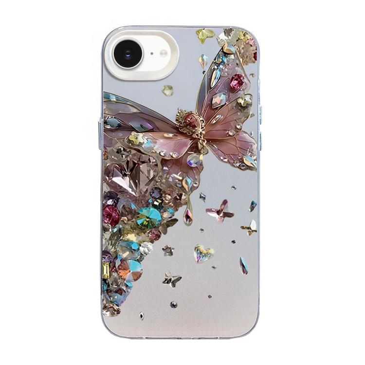 Funda híbrida de PC y TPU con diseño de mariposa y baño de plata, For iPhone 15, For iPhone 14 Plus, For iPhone 14, For iPhone 14 Pro, For iPhone 14 Pro Max, For iPhone SE 2022 / SE 2020