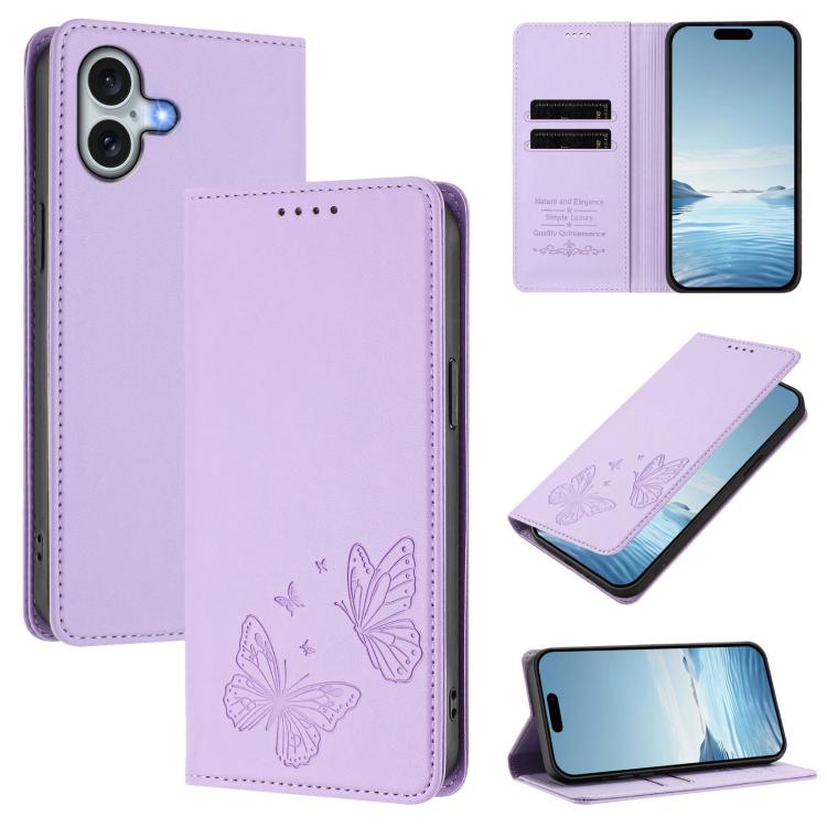 Funda para teléfono de cuero vegano con fuerte imán doble en forma de mariposa y protección RFID, For iPhone Air, For iPhone 16 Pro Max, For iPhone 16 Pro, For iPhone 16 Plus