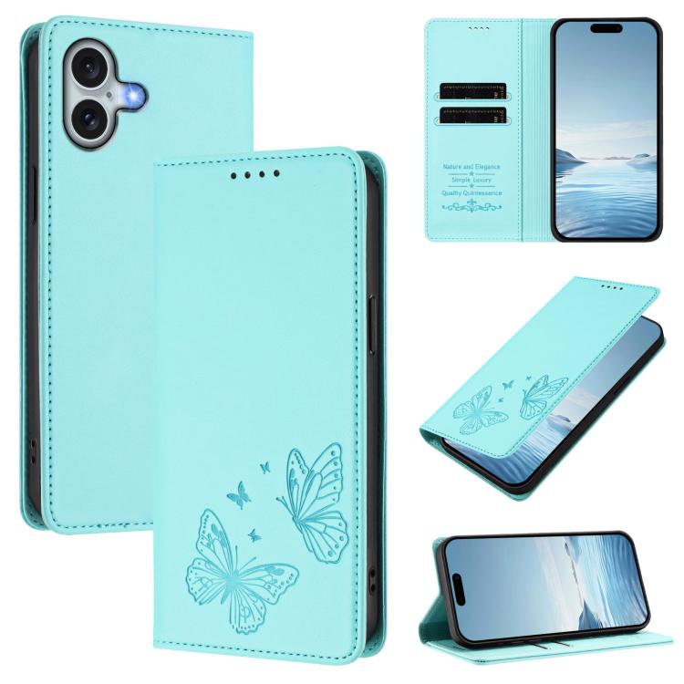 Funda para teléfono de cuero vegano con fuerte imán doble en forma de mariposa y protección RFID, For iPhone Air, For iPhone 16 Pro Max, For iPhone 16 Pro, For iPhone 16 Plus