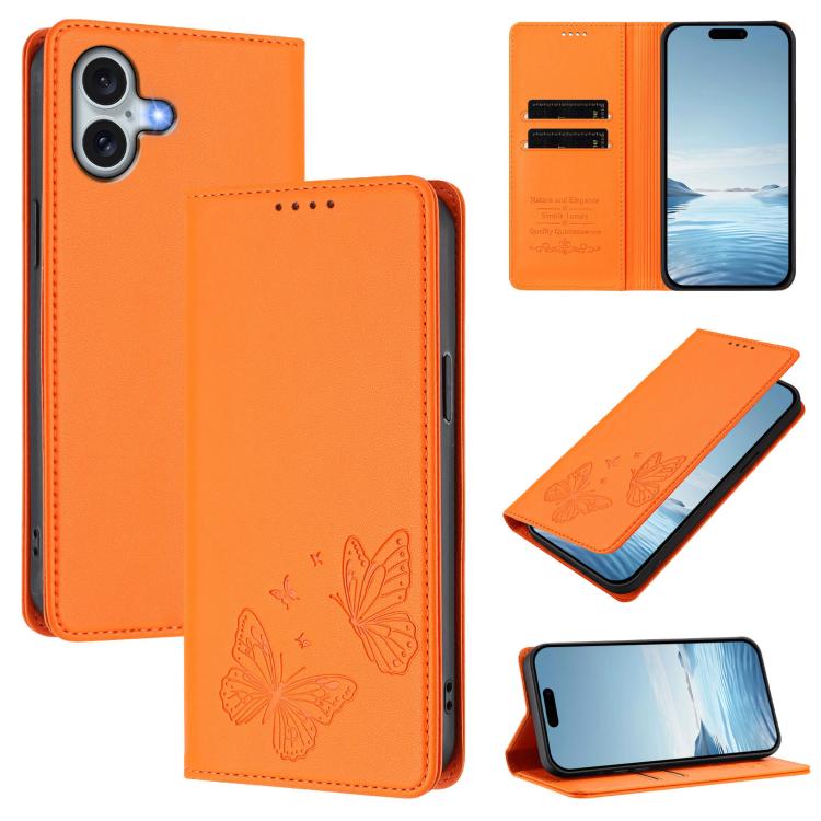 Funda para teléfono de cuero vegano con fuerte imán doble en forma de mariposa y protección RFID, For iPhone Air, For iPhone 16 Pro Max, For iPhone 16 Pro, For iPhone 16 Plus