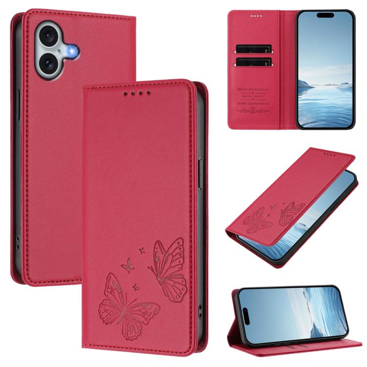 Funda para teléfono de cuero vegano con fuerte imán doble en forma de mariposa y protección RFID, For iPhone Air, For iPhone 16 Pro Max, For iPhone 16 Pro, For iPhone 16 Plus
