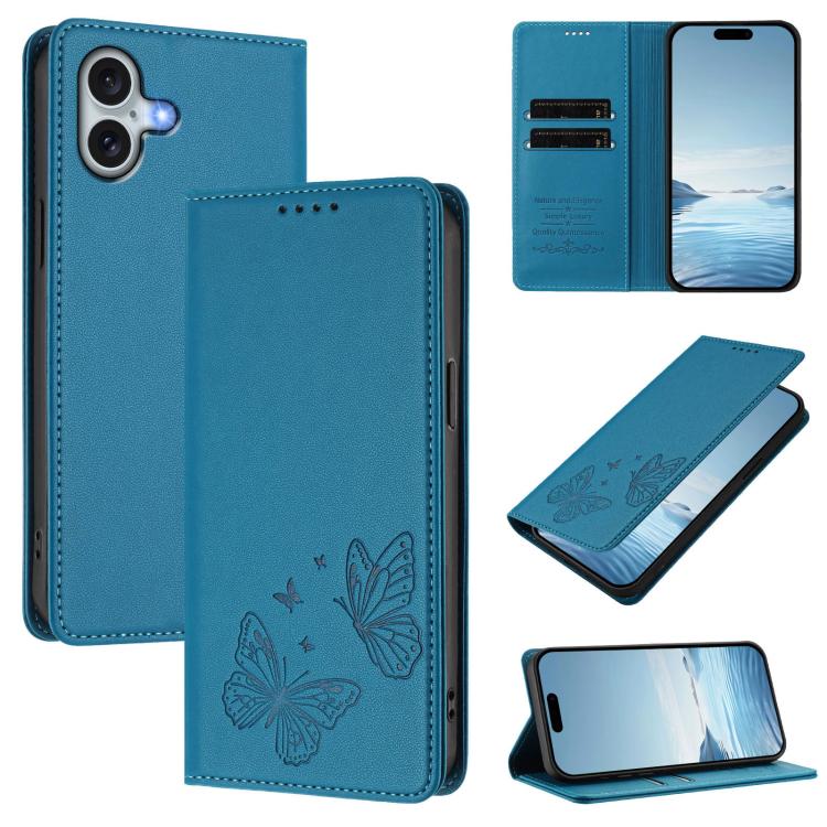 Funda para teléfono de cuero vegano con fuerte imán doble en forma de mariposa y protección RFID, For iPhone Air, For iPhone 16 Pro Max, For iPhone 16 Pro, For iPhone 16 Plus