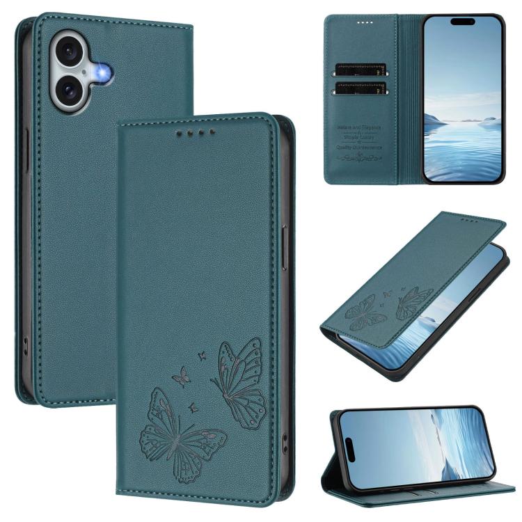 Funda para teléfono de cuero vegano con fuerte imán doble en forma de mariposa y protección RFID, For iPhone Air, For iPhone 16 Pro Max, For iPhone 16 Pro, For iPhone 16 Plus