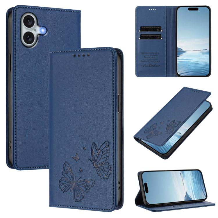 Funda para teléfono de cuero vegano con fuerte imán doble en forma de mariposa y protección RFID, For iPhone Air, For iPhone 16 Pro Max, For iPhone 16 Pro, For iPhone 16 Plus