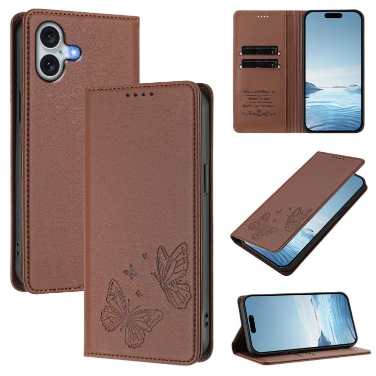 Funda para teléfono de cuero vegano con fuerte imán doble en forma de mariposa y protección RFID, For iPhone Air, For iPhone 16 Pro Max, For iPhone 16 Pro, For iPhone 16 Plus