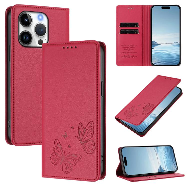 Funda para teléfono de cuero vegano con fuerte imán doble en forma de mariposa y protección RFID, For iPhone Air, For iPhone 16 Pro Max, For iPhone 16 Pro, For iPhone 16 Plus