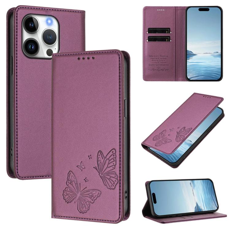Funda para teléfono de cuero vegano con fuerte imán doble en forma de mariposa y protección RFID, For iPhone Air, For iPhone 16 Pro Max, For iPhone 16 Pro, For iPhone 16 Plus