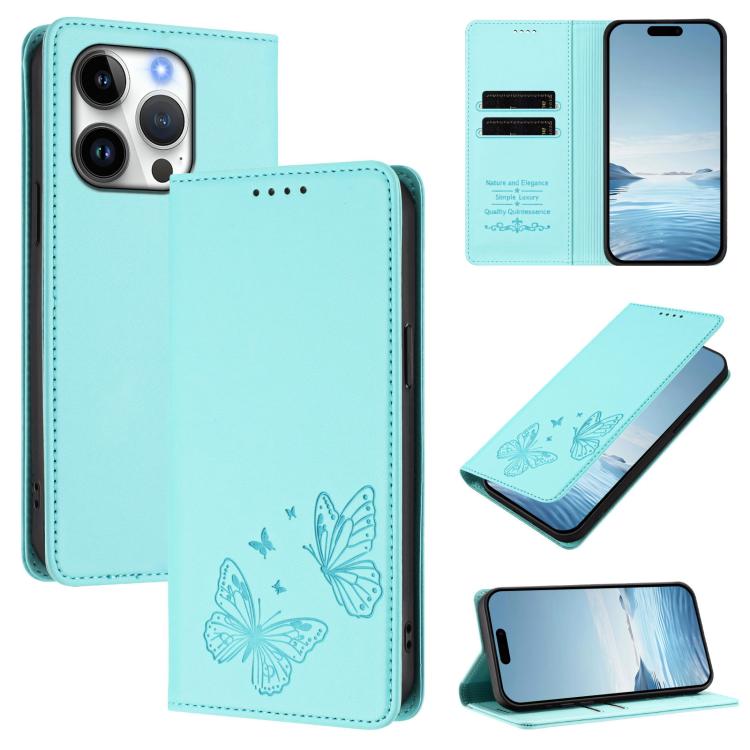 Funda para teléfono de cuero vegano con fuerte imán doble en forma de mariposa y protección RFID, For iPhone Air, For iPhone 16 Pro Max, For iPhone 16 Pro, For iPhone 16 Plus