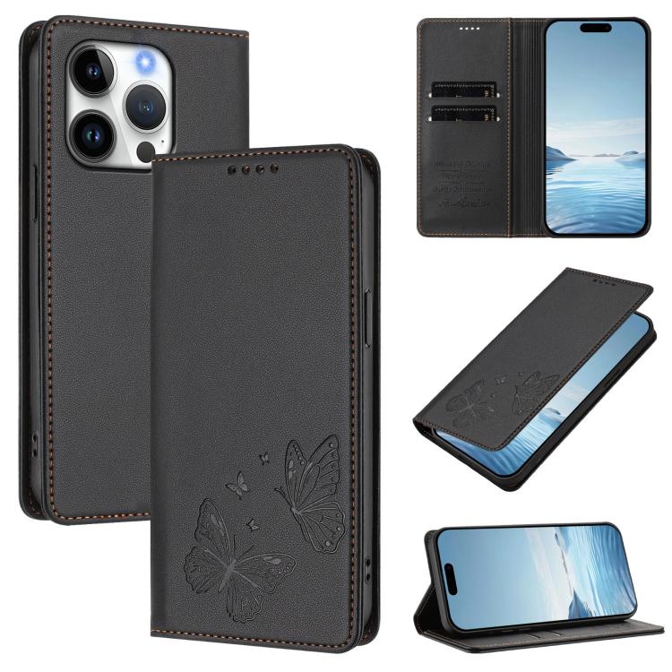 Funda para teléfono de cuero vegano con fuerte imán doble en forma de mariposa y protección RFID, For iPhone Air, For iPhone 16 Pro Max, For iPhone 16 Pro, For iPhone 16 Plus