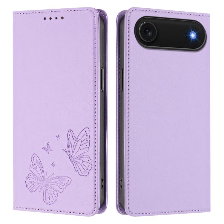 Funda para teléfono de cuero vegano con fuerte imán doble en forma de mariposa y protección RFID, For iPhone Air, For iPhone 16 Pro Max, For iPhone 16 Pro, For iPhone 16 Plus