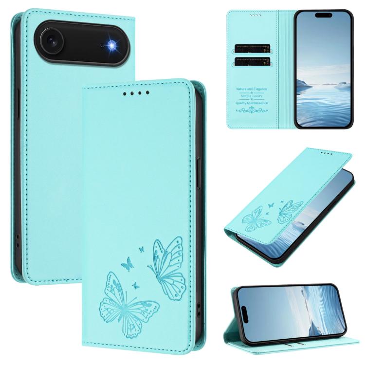 Funda para teléfono de cuero vegano con fuerte imán doble en forma de mariposa y protección RFID, For iPhone Air, For iPhone 16 Pro Max, For iPhone 16 Pro, For iPhone 16 Plus