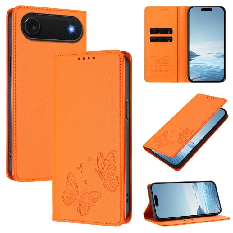 Funda para teléfono de cuero vegano con fuerte imán doble en forma de mariposa y protección RFID, For iPhone Air, For iPhone 16 Pro Max, For iPhone 16 Pro, For iPhone 16 Plus