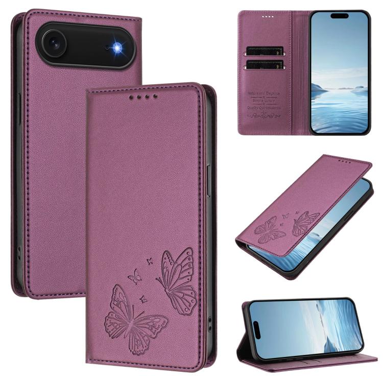 Funda para teléfono de cuero vegano con fuerte imán doble en forma de mariposa y protección RFID, For iPhone Air, For iPhone 16 Pro Max, For iPhone 16 Pro, For iPhone 16 Plus