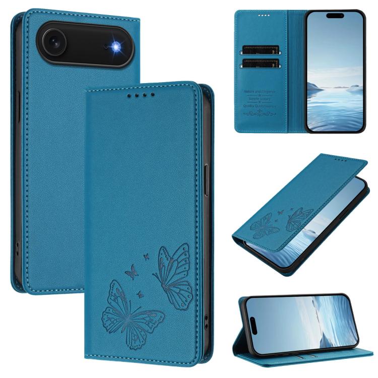 Funda para teléfono de cuero vegano con fuerte imán doble en forma de mariposa y protección RFID, For iPhone Air, For iPhone 16 Pro Max, For iPhone 16 Pro, For iPhone 16 Plus
