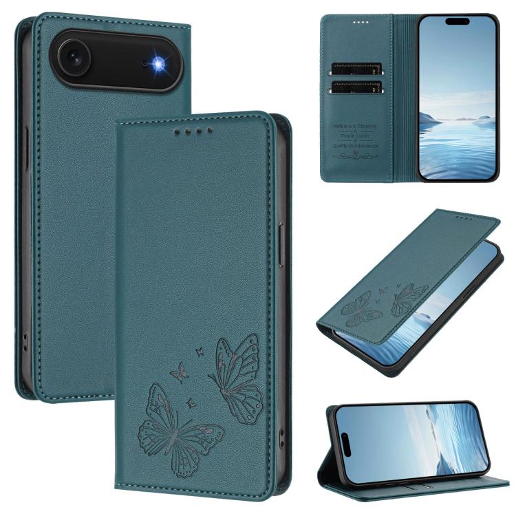 Funda para teléfono de cuero vegano con fuerte imán doble en forma de mariposa y protección RFID, For iPhone Air, For iPhone 16 Pro Max, For iPhone 16 Pro, For iPhone 16 Plus