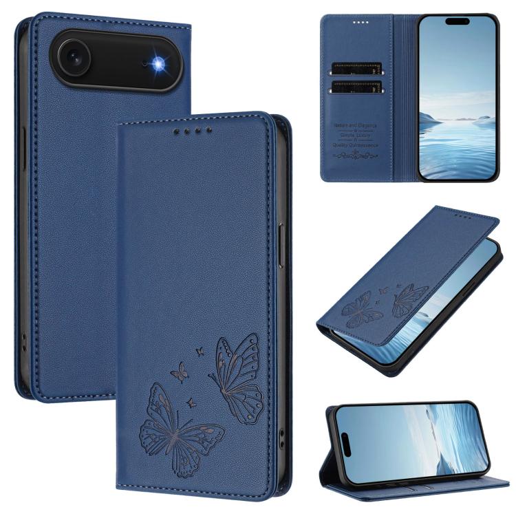 Funda para teléfono de cuero vegano con fuerte imán doble en forma de mariposa y protección RFID, For iPhone Air, For iPhone 16 Pro Max, For iPhone 16 Pro, For iPhone 16 Plus