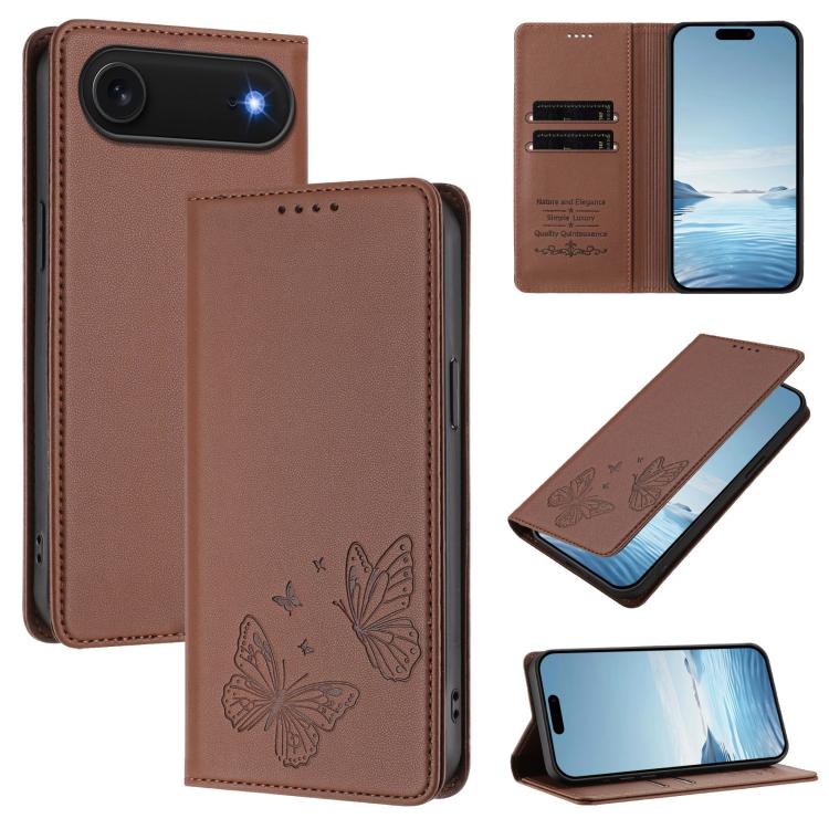 Funda para teléfono de cuero vegano con fuerte imán doble en forma de mariposa y protección RFID, For iPhone Air, For iPhone 16 Pro Max, For iPhone 16 Pro, For iPhone 16 Plus