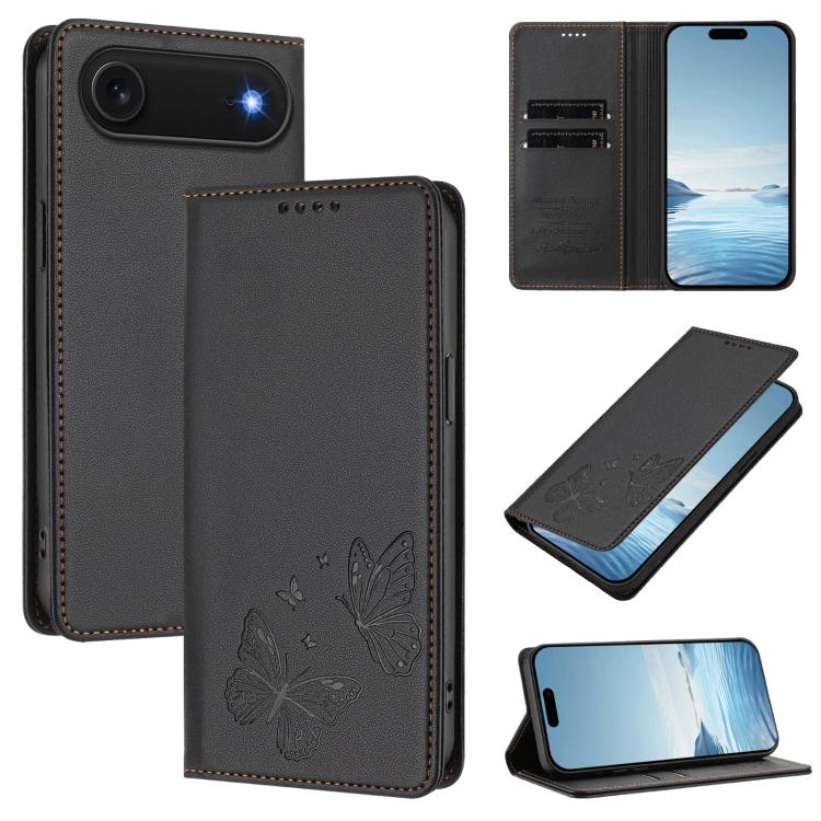 Funda para teléfono de cuero vegano con fuerte imán doble en forma de mariposa y protección RFID, For iPhone Air, For iPhone 16 Pro Max, For iPhone 16 Pro, For iPhone 16 Plus