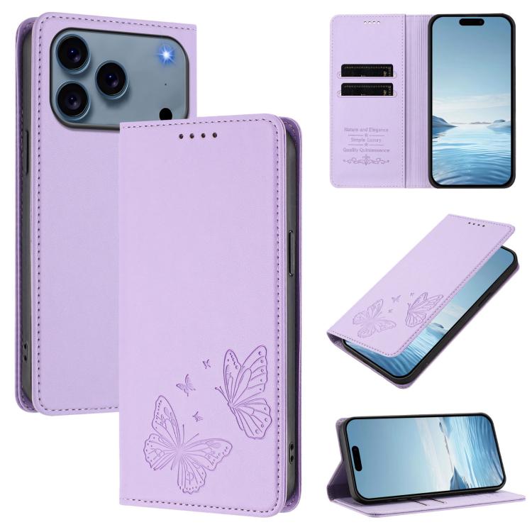 Funda para teléfono de cuero vegano con fuerte imán doble en forma de mariposa y protección RFID, For iPhone 18 Pro / 17 Pro, For iPhone 18 Pro Max / 17 Pro Max, For iPhone 17e / 16e, For iPhone 17
