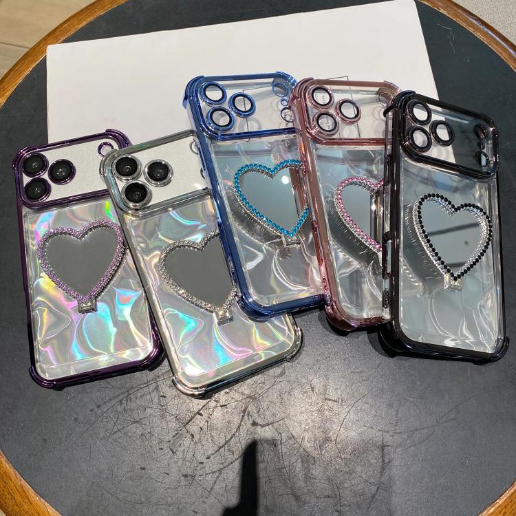Funda para teléfono con forma de corazón, chapada en espejo, de TPU y acrílico, con soporte., For iPhone XR, For iPhone XS Max