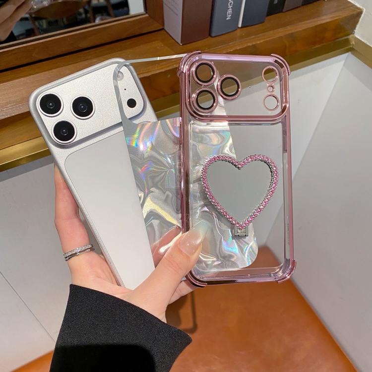 Funda para teléfono con forma de corazón, chapada en espejo, de TPU y acrílico, con soporte., For iPhone XR, For iPhone XS Max