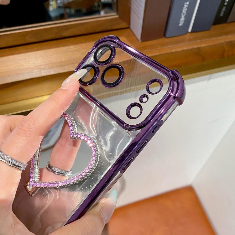 Funda para teléfono con forma de corazón, chapada en espejo, de TPU y acrílico, con soporte., For iPhone XR, For iPhone XS Max