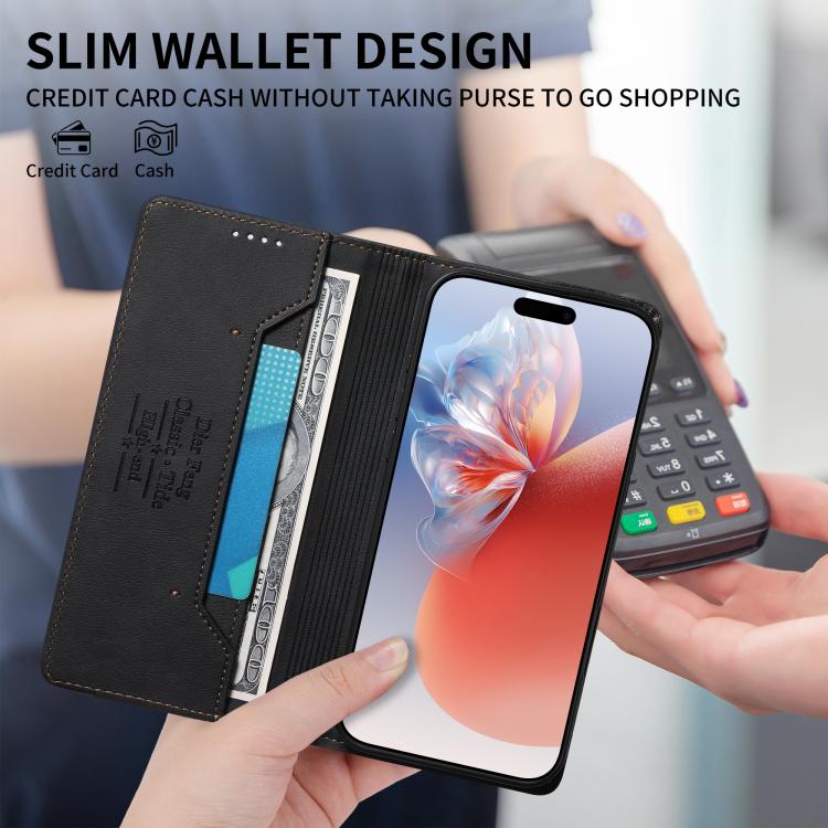 Funda para teléfono Dierfeng de cuero vegano con cierre magnético y protección RFID., For iPhone 17e / 16e, For iPhone 17 Pro Max, For iPhone 17 Pro, For iPhone 17, For iPhone Air, For iPhone 16 Pro Max, For iPhone 16 Pro, For iPhone 16 Plus