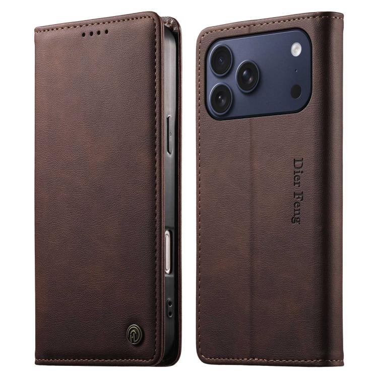Funda para teléfono Dierfeng de cuero vegano con cierre magnético y protección RFID., For iPhone 17e / 16e, For iPhone 18 Pro Max / 17 Pro Max, For iPhone 18 Pro / 17 Pro, For iPhone 17, For iPhone Air, For iPhone 16 Pro Max, For iPhone 16 Pro         ...