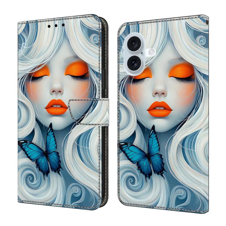 Funda para teléfono de cuero vegano pintado con efecto cristal, For iPhone 16 Pro, For iPhone 16 Plus, For iPhone 16
