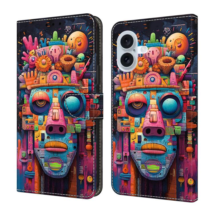 Funda para teléfono de cuero vegano pintado con efecto cristal, For iPhone 16 Pro, For iPhone 16 Plus, For iPhone 16