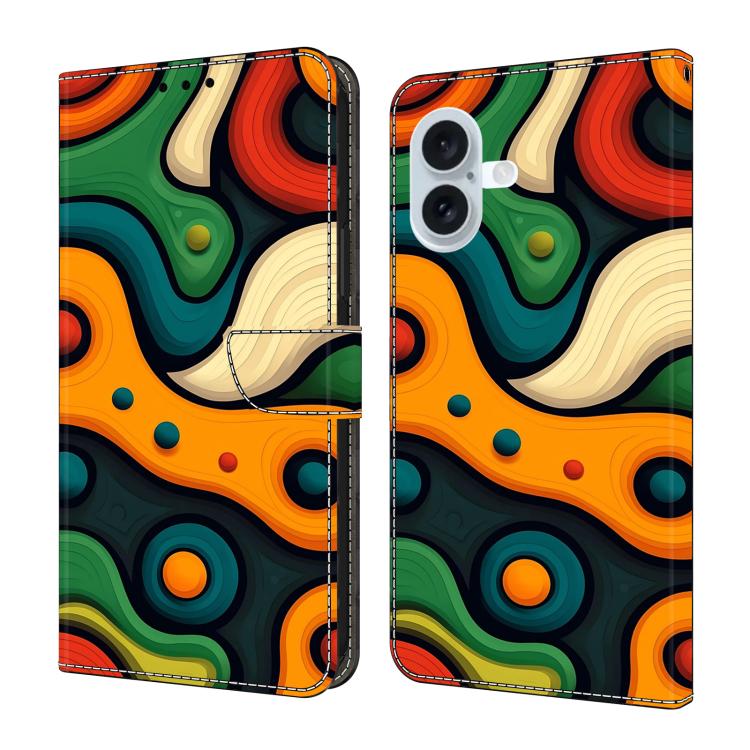 Funda para teléfono de cuero vegano pintado con efecto cristal, For iPhone 16 Pro, For iPhone 16 Plus, For iPhone 16