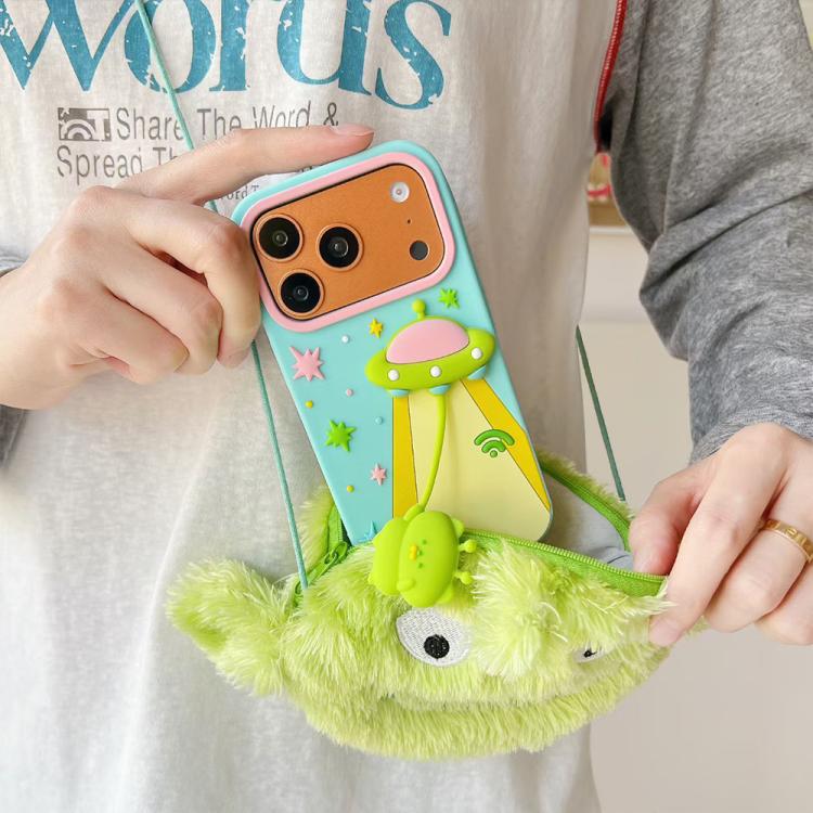 Funda de silicona a prueba de golpes con diseño de colgante de alienígena OVNI en 3D, For iPhone 17 Pro Max, For iPhone 17 Pro, For iPhone 17, For iPhone 16 Pro Max, For iPhone 16 Pro, For iPhone 16, For iPhone 15 Pro Max, For iPhone 15 Pro, For iPhone...