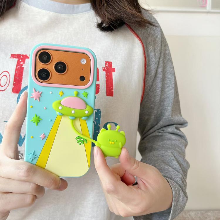 Funda de silicona a prueba de golpes con diseño de colgante de alienígena OVNI en 3D, For iPhone 17 Pro Max, For iPhone 17 Pro, For iPhone 17, For iPhone 16 Pro Max, For iPhone 16 Pro, For iPhone 16, For iPhone 15 Pro Max, For iPhone 15 Pro, For iPhone...