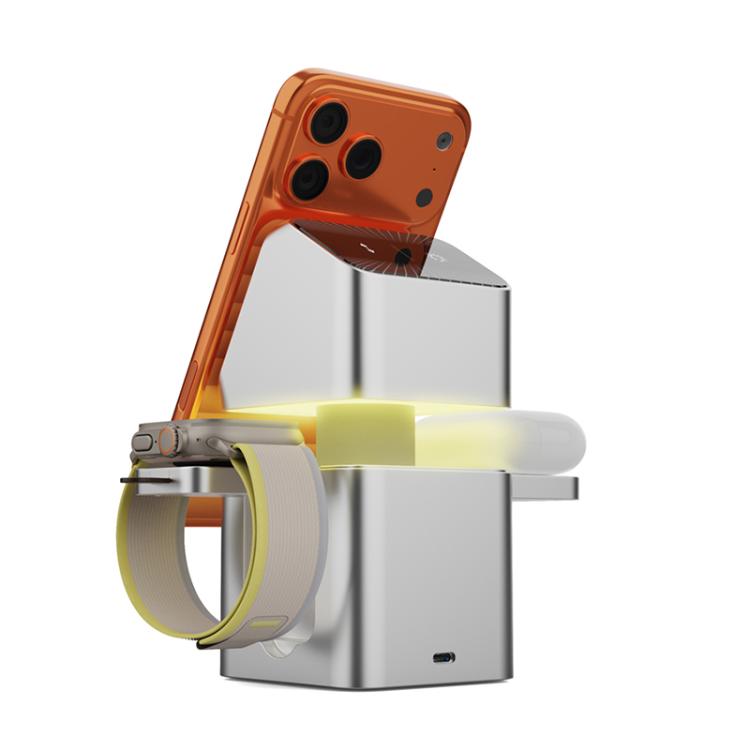 Cargador inalámbrico HS-V25 QI2 de 25 W 3 en 1 con luz nocturna elevable